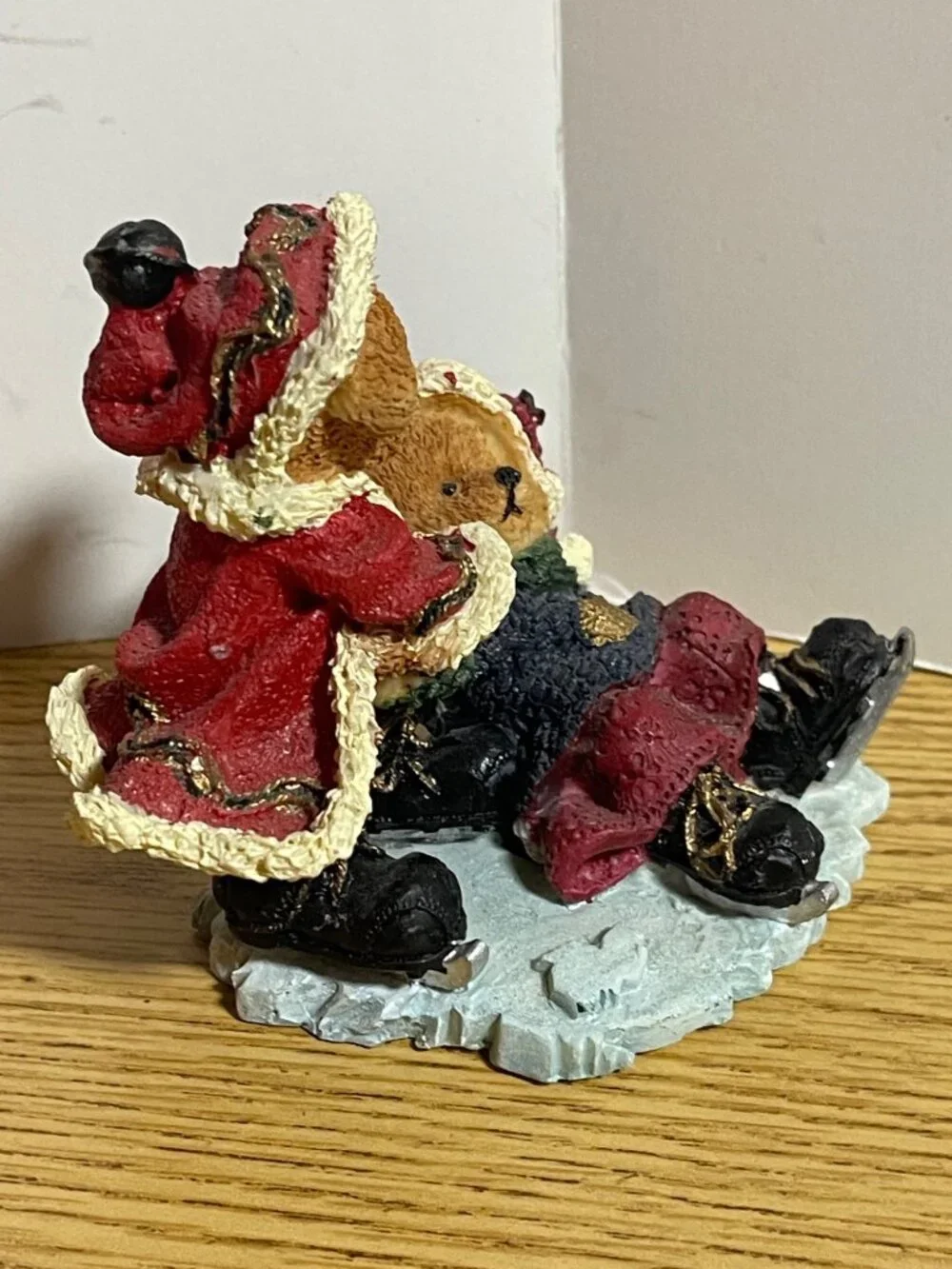 Christmas Bear Skaters Figurine Winter Scene Handpainted Resin Decor Festive